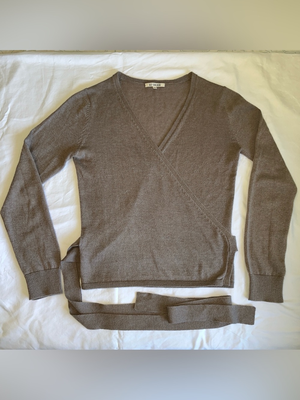 Ali Golden Ballet Wrap Sweater in Taupe